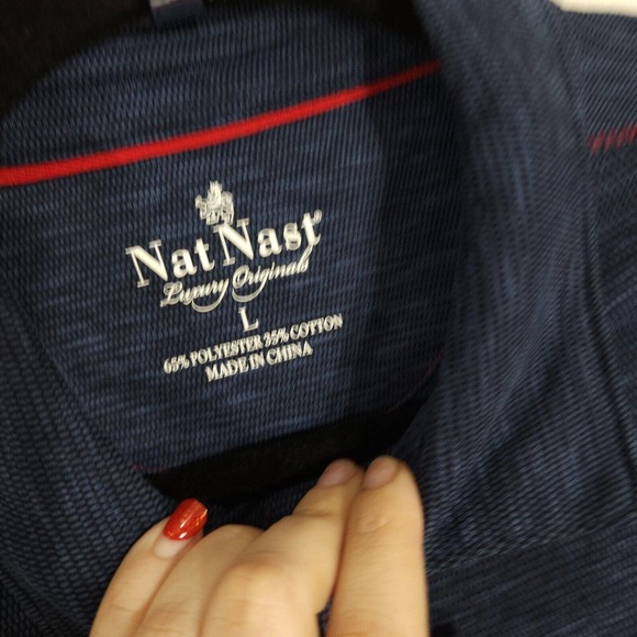Nat Nast Mens Polo Shirt Navy Blue Cotton Polyester Knit Golf Pullover Top Sz L - Picture 5 of 8